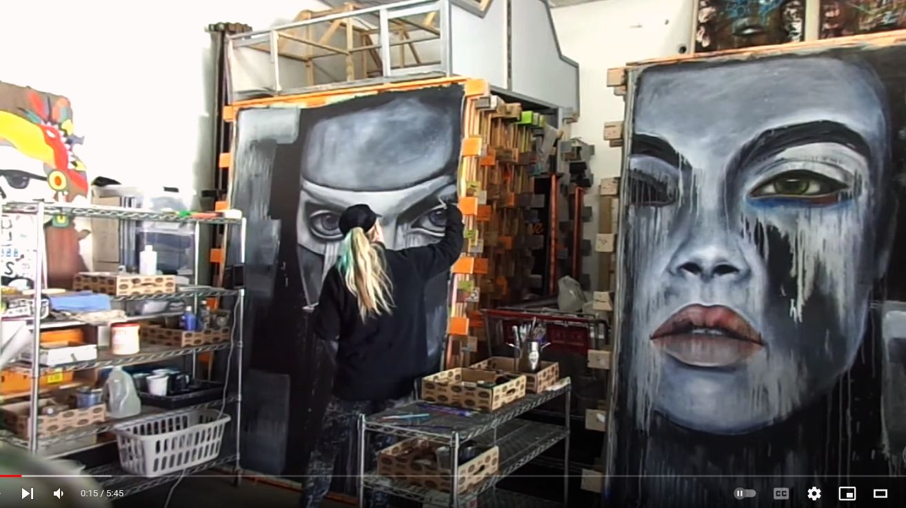 Load video: Kim Johnson rocking a pair of 8ft paintings at her Las Vegas studio